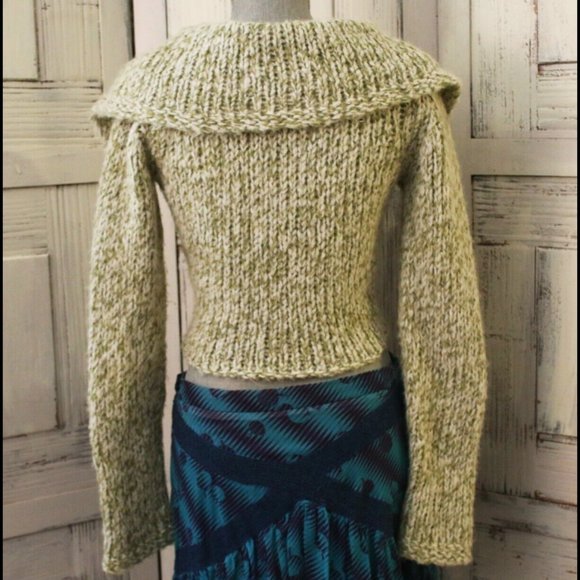 Free People Knit Green Shift Sweater Pick-a-boo Belly - Picture 4 of 12